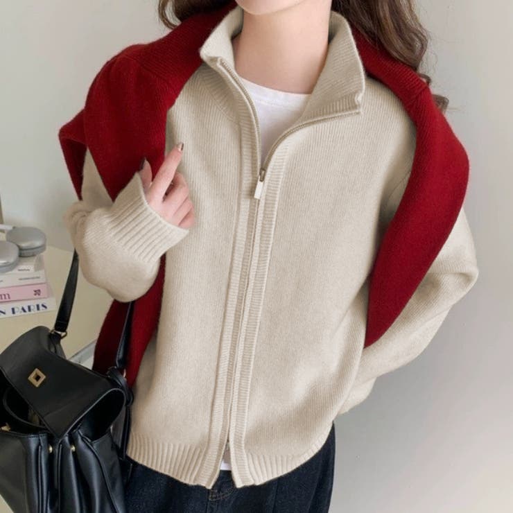 ゆったりダブルジップアップニットブルゾン レディース ニット