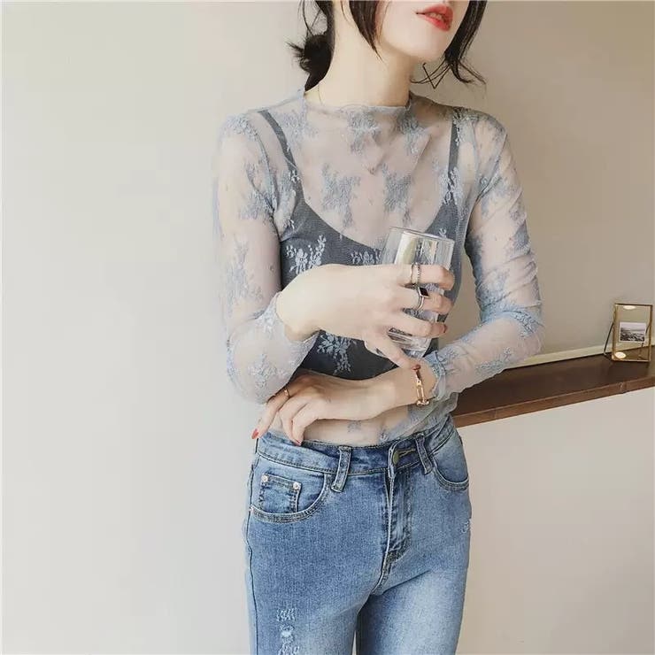 グレー | レースチュールトップス 長袖 シアートップス | Carpe diem