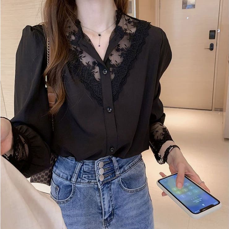 レース切替 シアーブラウス デコルテ透け感 | Carpe diem | 詳細画像1 