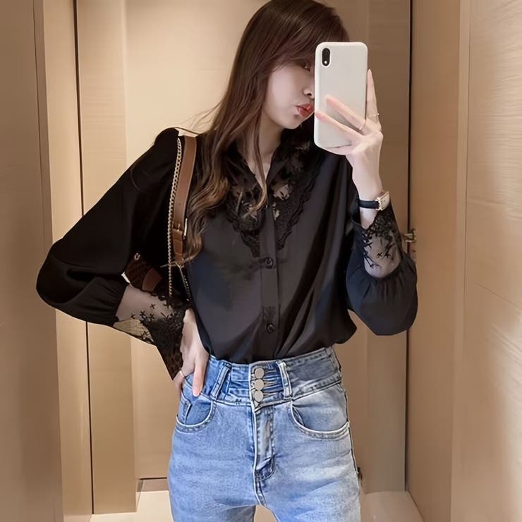 レース切替 シアーブラウス デコルテ透け感 | Carpe diem | 詳細画像2 