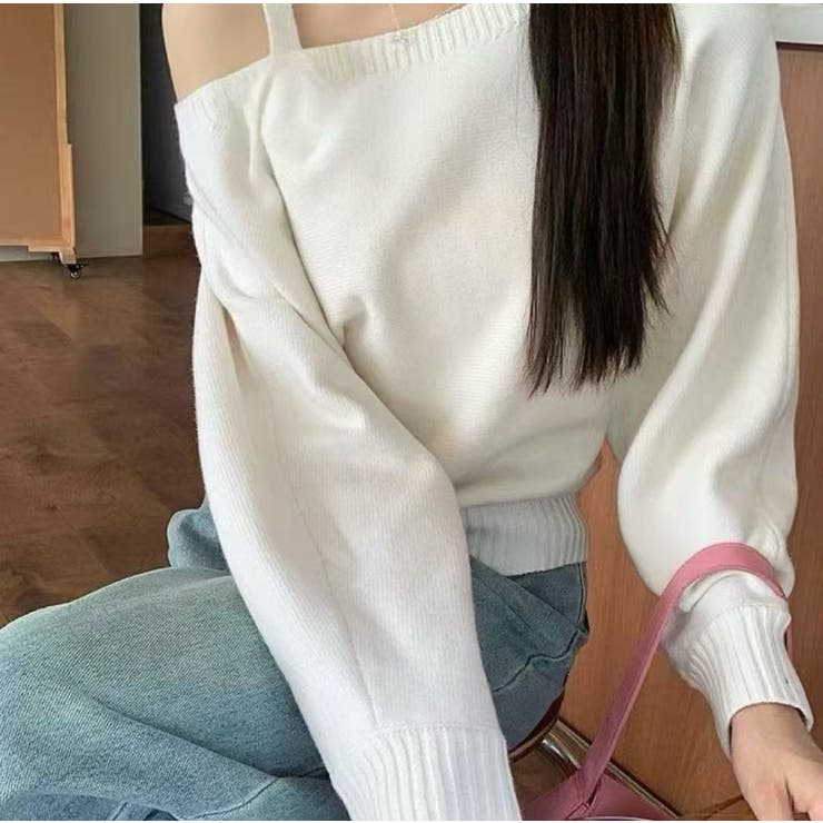 ホワイト | ワンショルダートップス ニット オフショルダー | Carpe diem