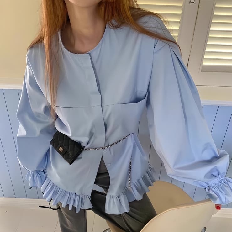 フリル裾ギャザースリーブ シャツブラウス トップス | Carpe diem | 詳細画像1 