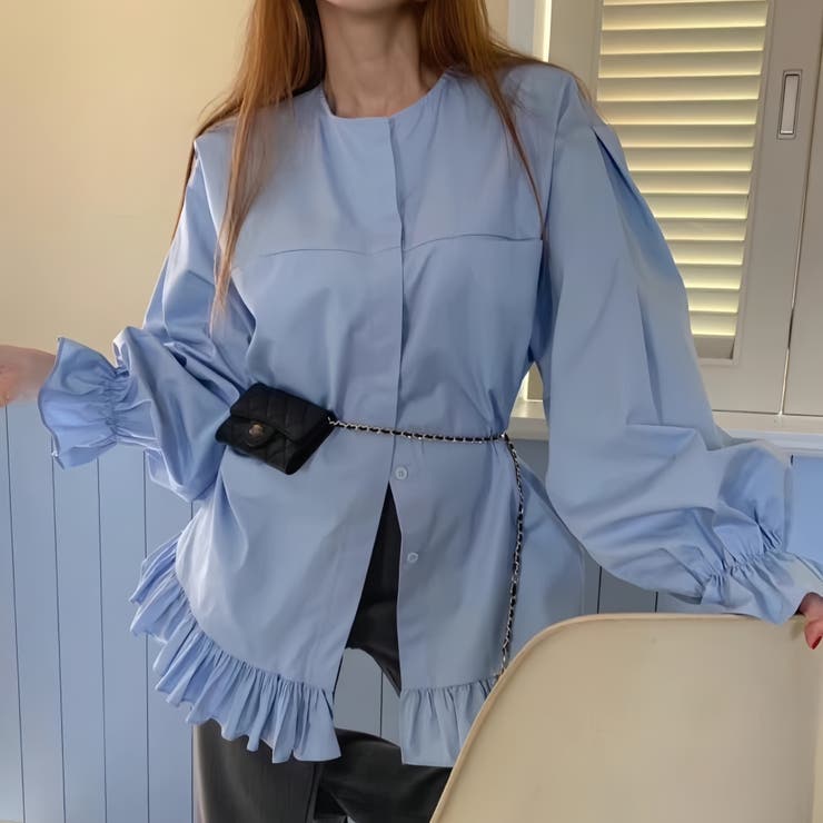 フリル裾ギャザースリーブ シャツブラウス トップス | Carpe diem | 詳細画像2 