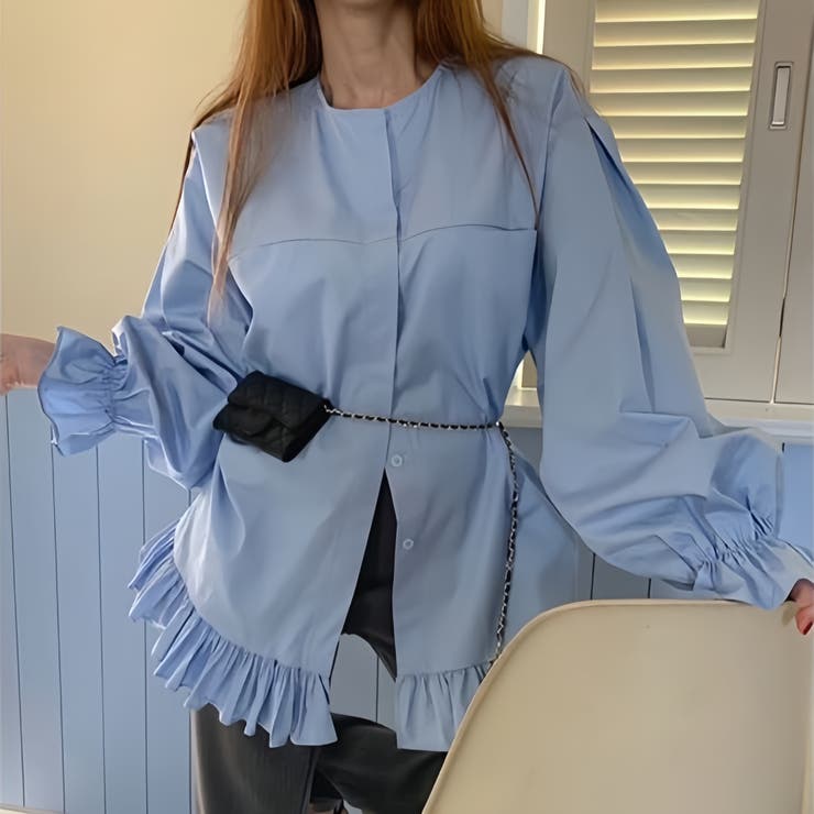 フリル裾ギャザースリーブ シャツブラウス トップス | Carpe diem | 詳細画像3 