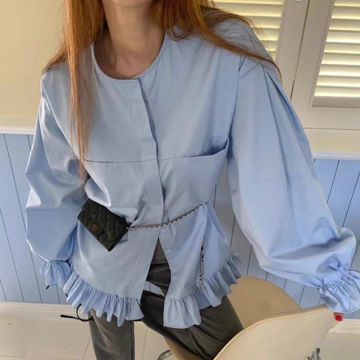 フリル裾ギャザースリーブ シャツブラウス トップス | Carpe diem | 詳細画像4 