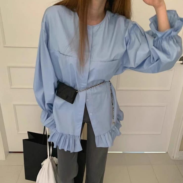 フリル裾ギャザースリーブ シャツブラウス トップス | Carpe diem | 詳細画像5 