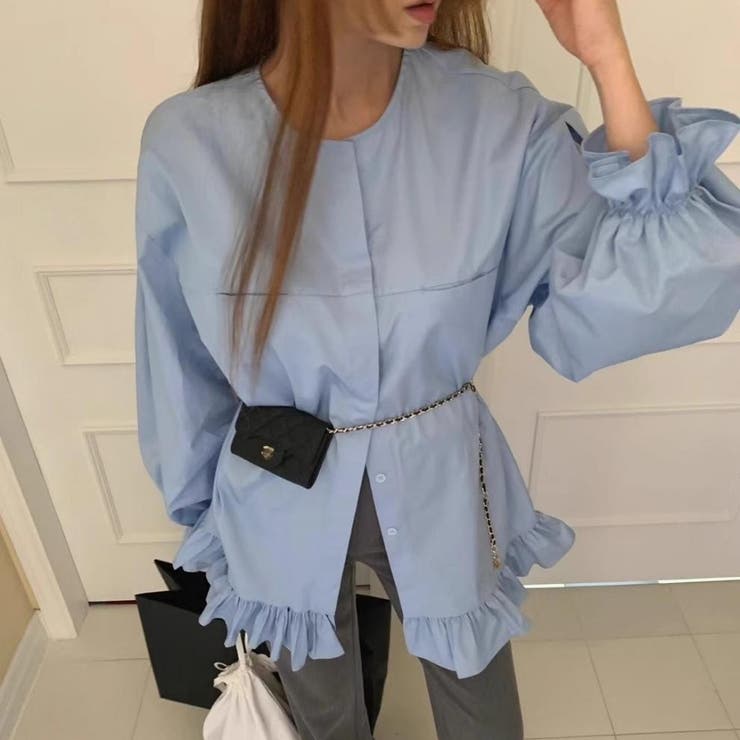 フリル裾ギャザースリーブ シャツブラウス トップス | Carpe diem | 詳細画像6 