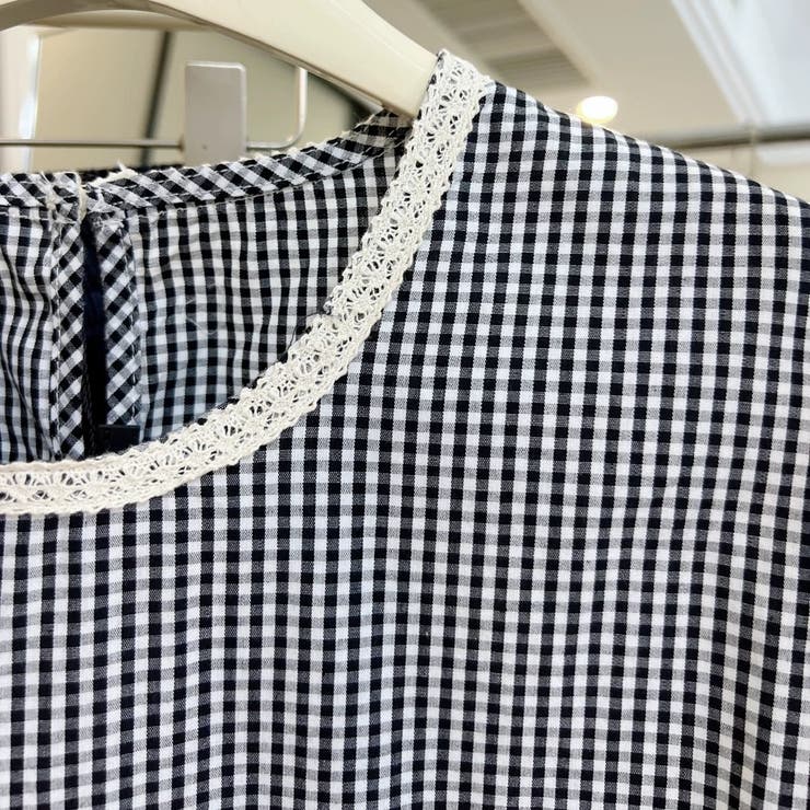 ギンガムチェック レーストリム シャツブラウス | Carpe diem | 詳細画像9 