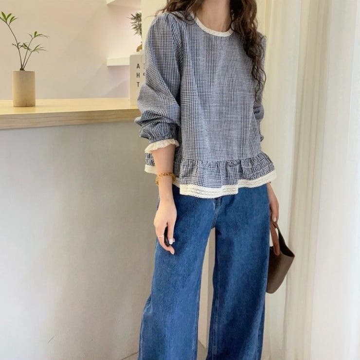 ギンガムチェック レーストリム シャツブラウス | Carpe diem | 詳細画像2 