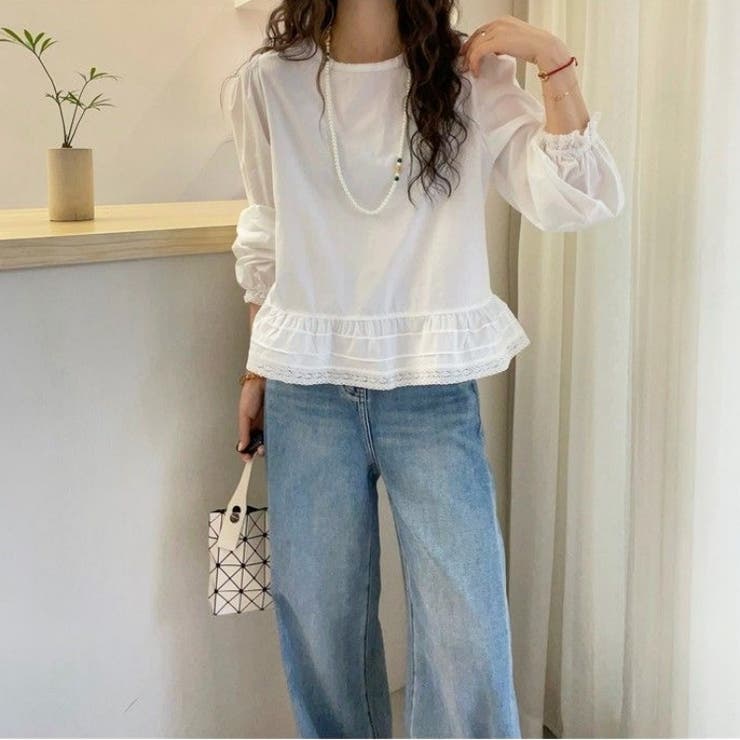 ギンガムチェック レーストリム シャツブラウス | Carpe diem | 詳細画像7 