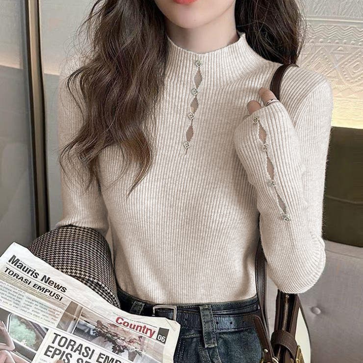 ビジュー付きニット トップス リブニット | Carpe diem | 詳細画像1 