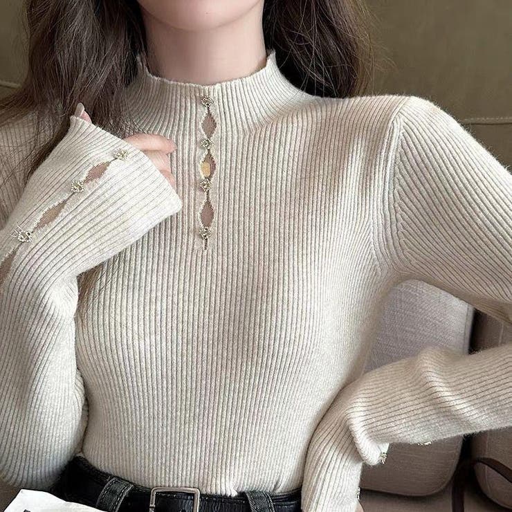 ビジュー付きニット トップス リブニット | Carpe diem | 詳細画像2 