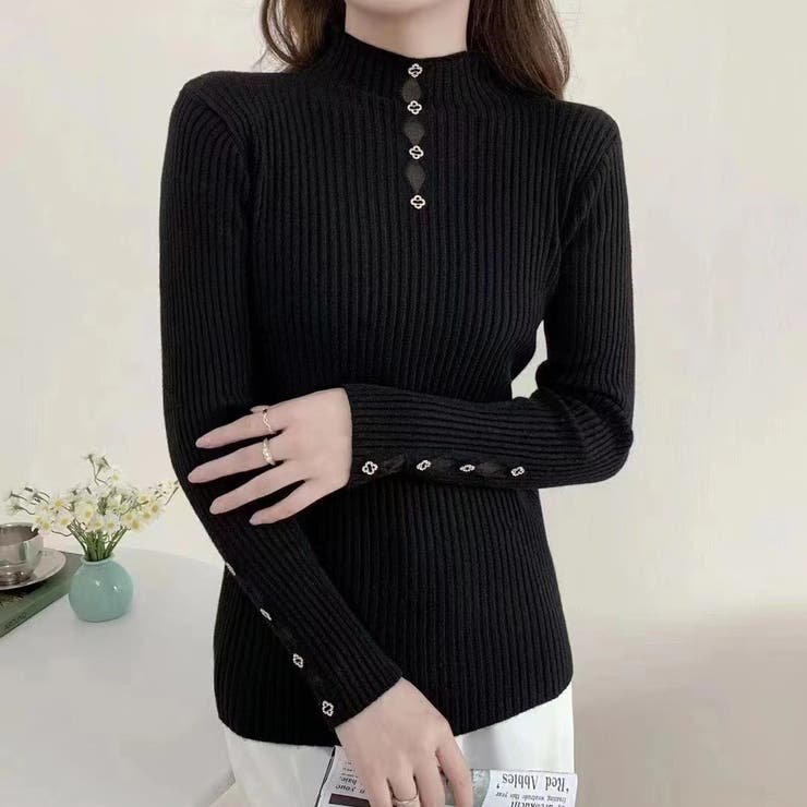 ビジュー付きニット トップス リブニット | Carpe diem | 詳細画像6 