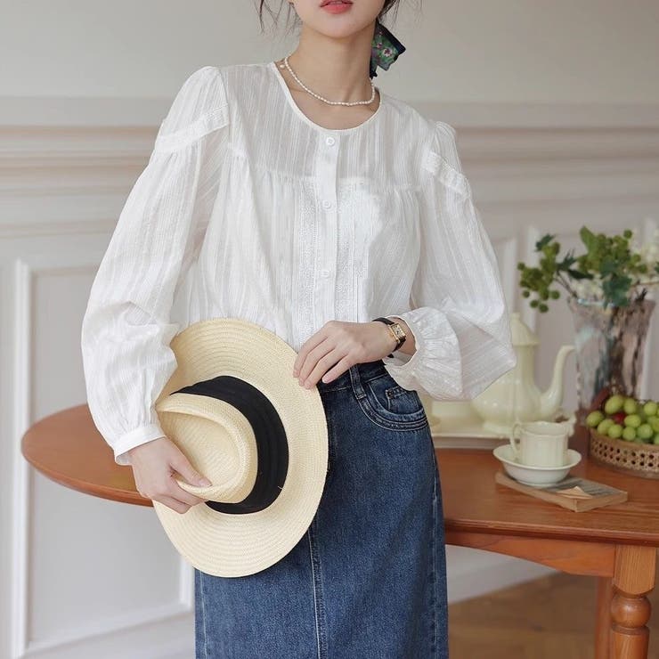 レース長袖 シャツブラウス トップス | Carpe diem | 詳細画像1 