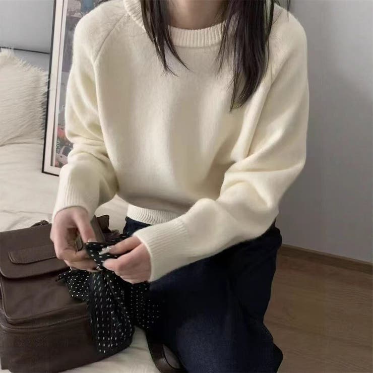 オフホワイト | ベーシックニット トップス やわらか | Carpe diem