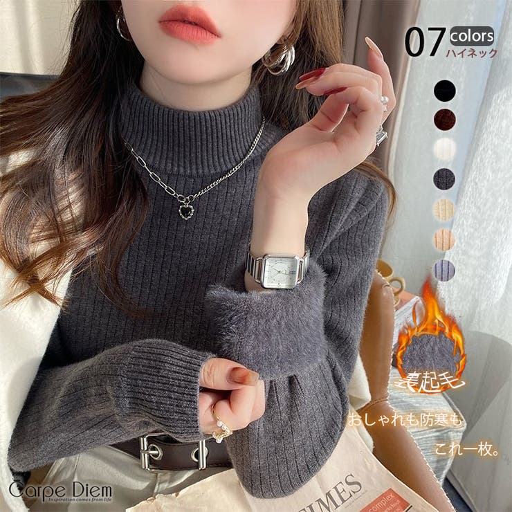 ダークグレー | 裏起毛ニットトップス 厚手ニット リブニット | Carpe diem