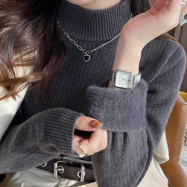 裏起毛ニットトップス 厚手ニット リブニット | Carpe diem | 詳細画像9 