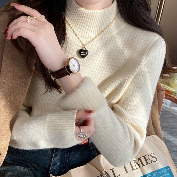 裏起毛ニットトップス 厚手ニット リブニット | Carpe diem | 詳細画像10 