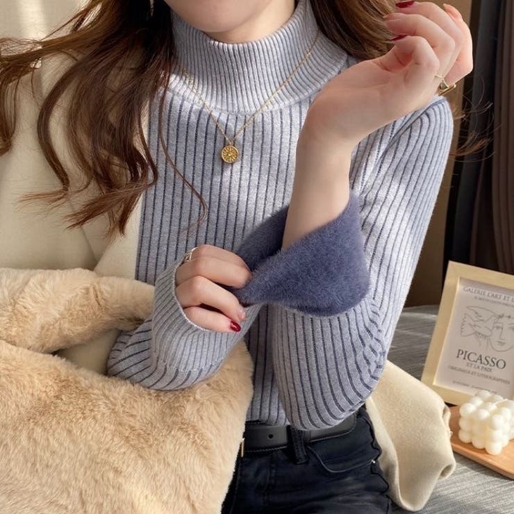 裏起毛ニットトップス 厚手ニット リブニット | Carpe diem | 詳細画像1 