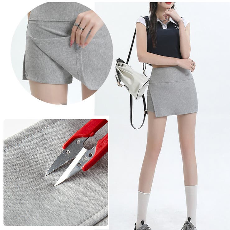 スリット入りキュロットスカート 露出防止 ミニスカート風 | Carpe diem | 詳細画像10 