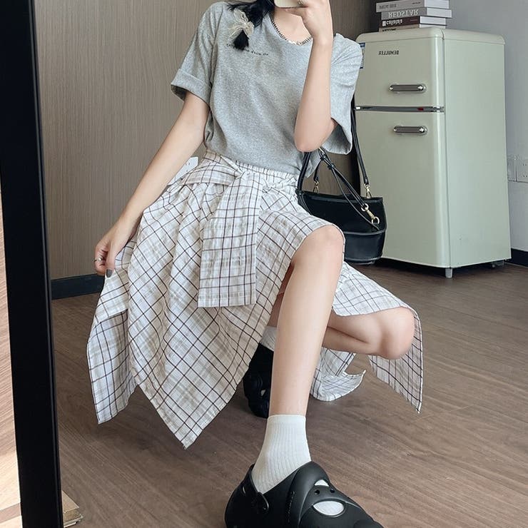 腰巻きシャツ風チェック柄 ミニスカート ショートパンツ付き