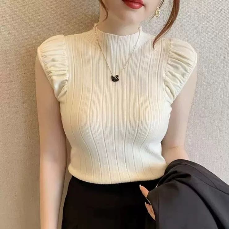 ライトベージュ | ボリューム袖 サマーニットトップス ハイネックニット | Carpe diem