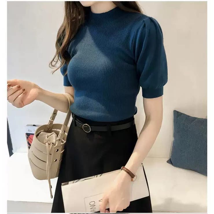 ブルー | サマーニット トップス パフショルダーニット | Carpe diem