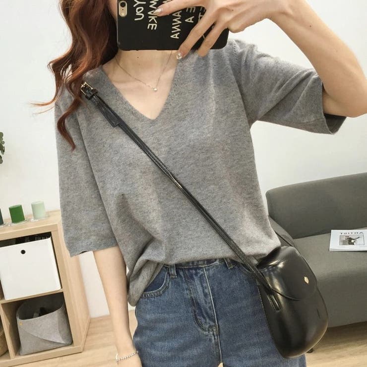 グレー | ニットトップス 半袖 サマーニット半袖 | Carpe diem