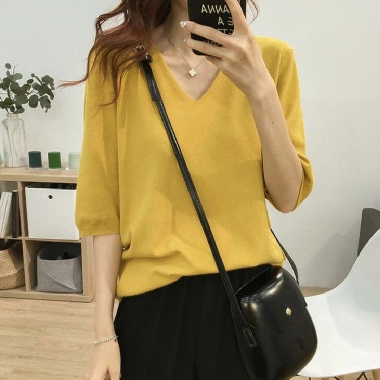 イエロー | ニットトップス 半袖 サマーニット半袖 | Carpe diem