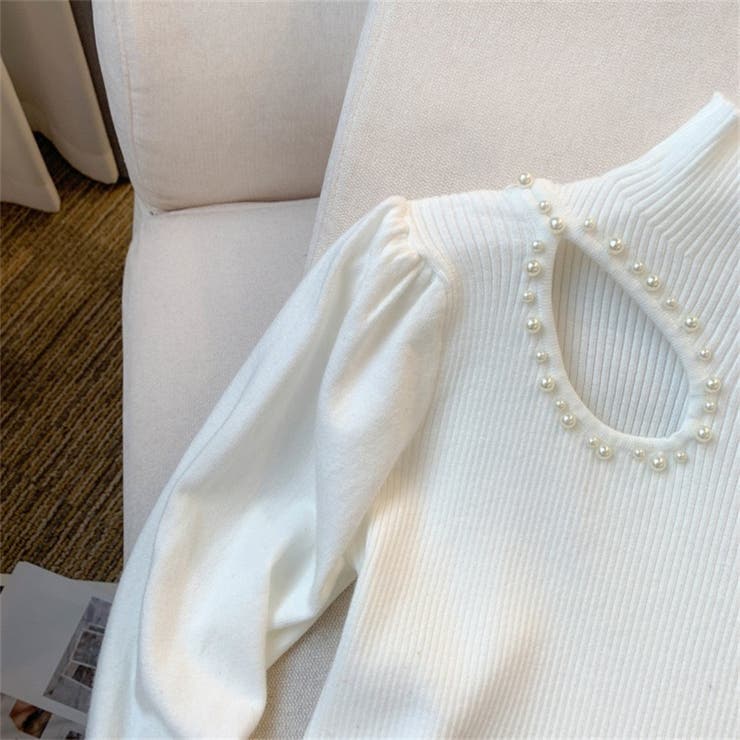 ニット長袖 パール付き パフスリーブニット | Carpe diem | 詳細画像8 