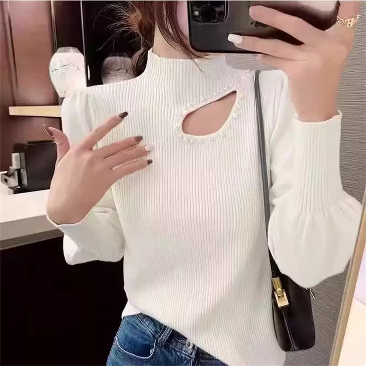 ニット長袖 パール付き パフスリーブニット | Carpe diem | 詳細画像2 