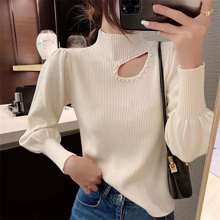 ニット長袖 パール付き パフスリーブニット | Carpe diem | 詳細画像3 