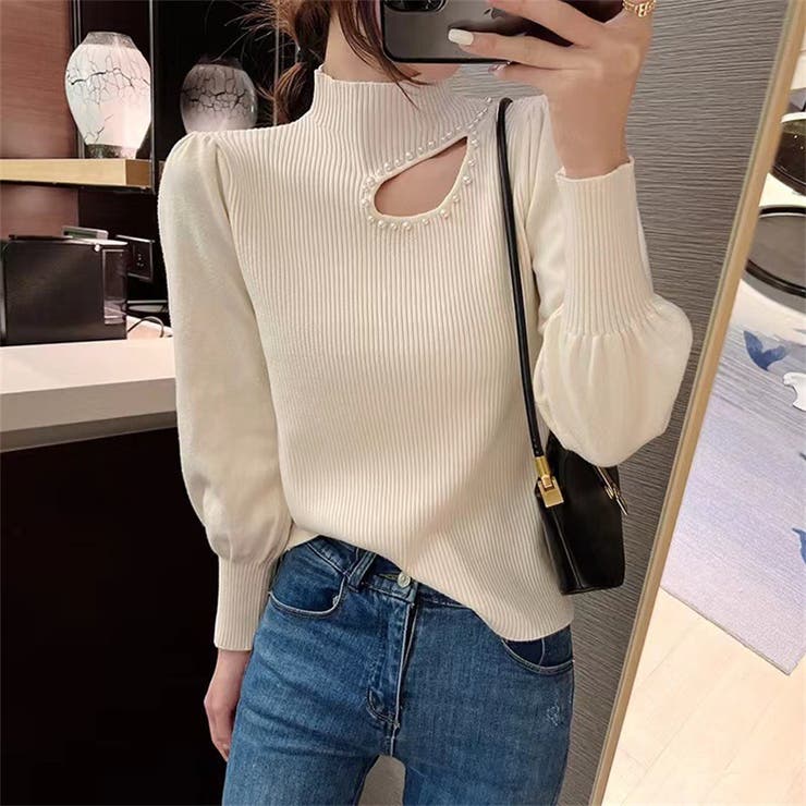 ニット長袖 パール付き パフスリーブニット | Carpe diem | 詳細画像4 