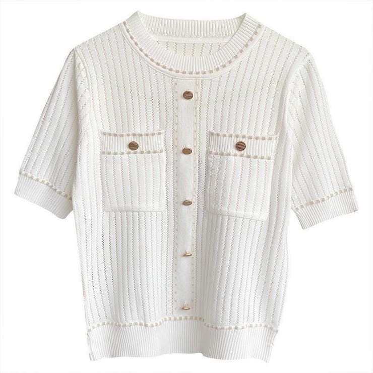 透かし編みニット 半袖トップス エレガント | Carpe diem | 詳細画像8 