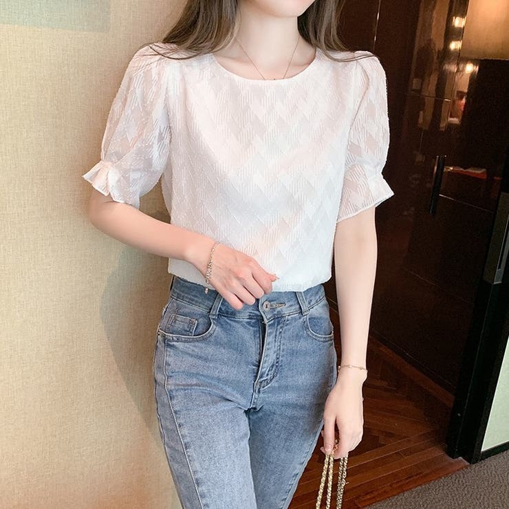 安価 シフォン半袖 夏トップス シアーブラウス[品番：KPDW0000142 トップス