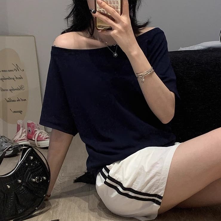 オフショルダー風半袖 ドロップショルダーTシャツ トップス | Carpe diem | 詳細画像8 