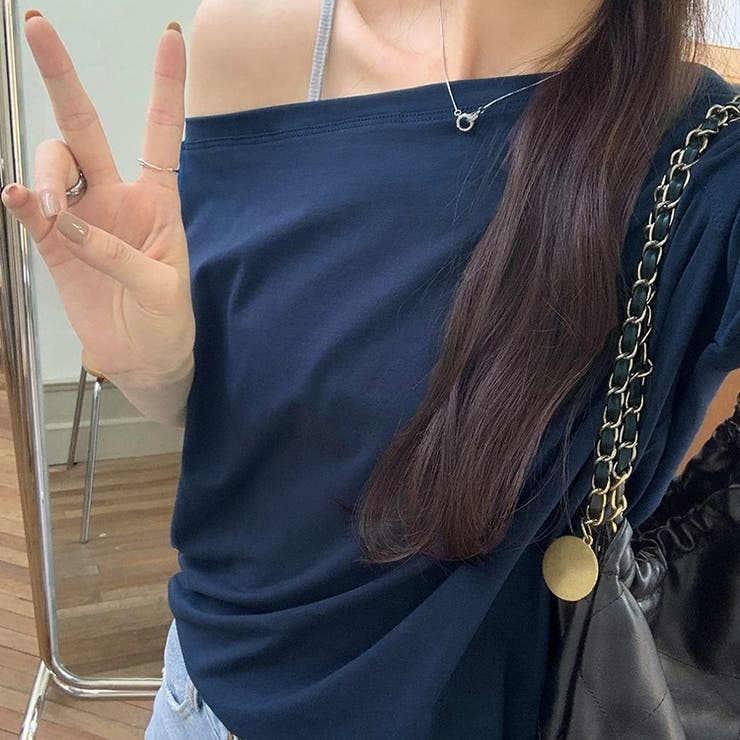 オフショルダーシャツ ホルターネックトップス バックシャンデザイン トップス Tシャツ プルオーバー 袖あり 長袖 萌袖 オフショル スリム タイト ストレート 絶妙な落ち感。オーバーサイズ ドロップショルダー ロンT（T