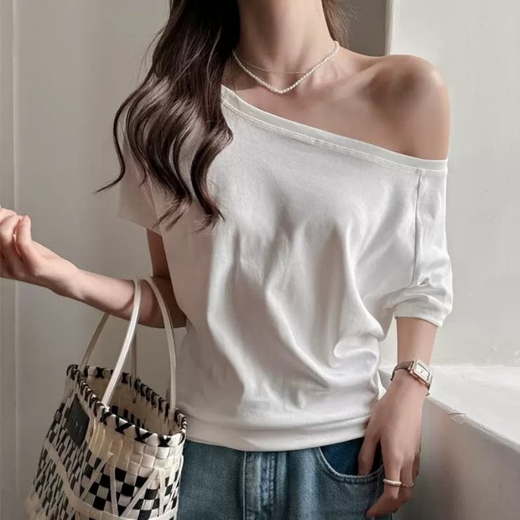 オフショルダー風半袖 ドロップショルダーTシャツ トップス | Carpe diem | 詳細画像1 