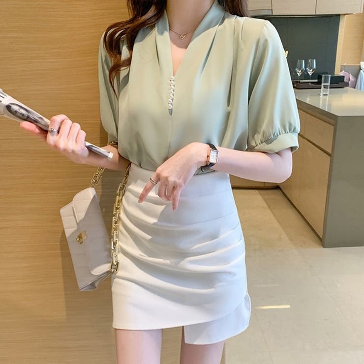 シャツ半袖 ブラウス半袖 パール付きトップス | Carpe diem | 詳細画像2 