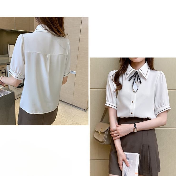 シャツブラウス半袖 ボウタイブラウス 襟付きブラウス | Carpe diem | 詳細画像10 