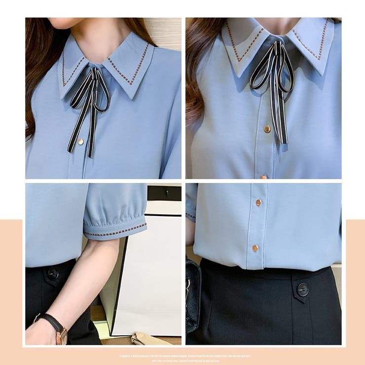 シャツブラウス半袖 ボウタイブラウス 襟付きブラウス | Carpe diem | 詳細画像11 