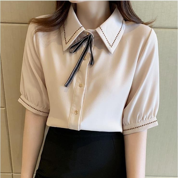 シャツブラウス半袖 ボウタイブラウス 襟付きブラウス | Carpe diem | 詳細画像4 