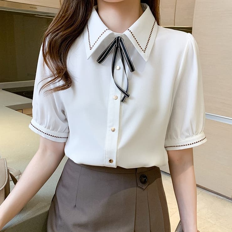 シャツブラウス半袖 ボウタイブラウス 襟付きブラウス | Carpe diem | 詳細画像5 