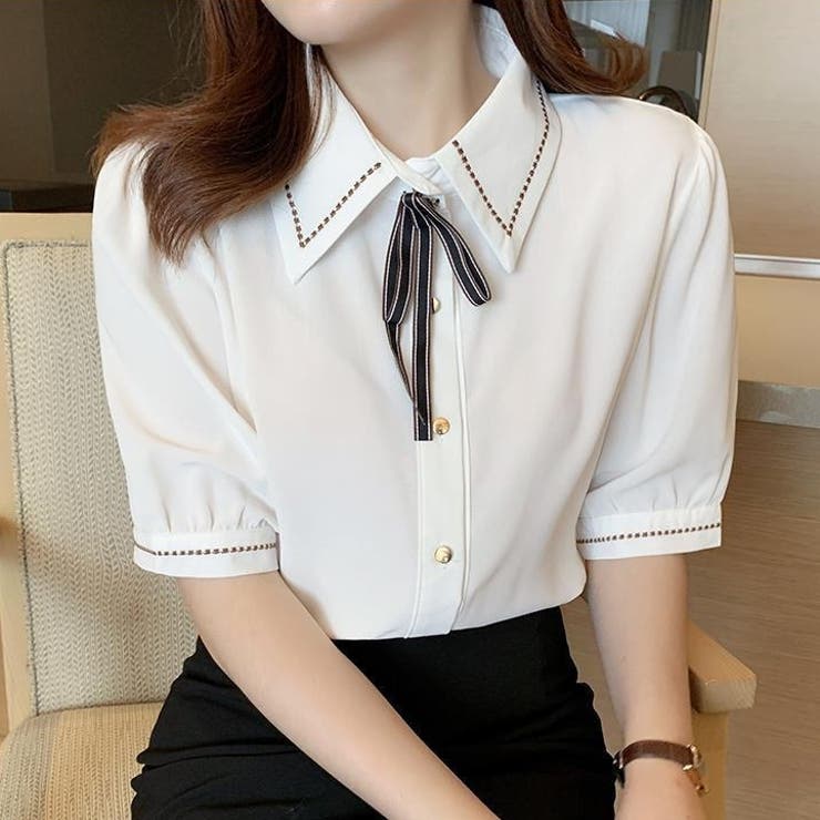 シャツブラウス半袖 ボウタイブラウス 襟付きブラウス | Carpe diem | 詳細画像6 