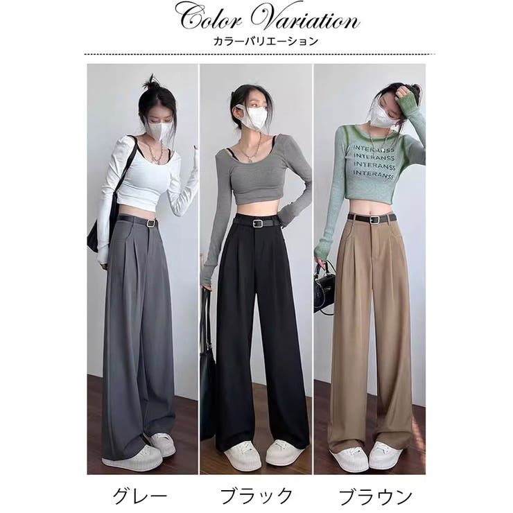 スラックスパンツ ワイドパンツ ハイウエスト[品番：KPDW0000117