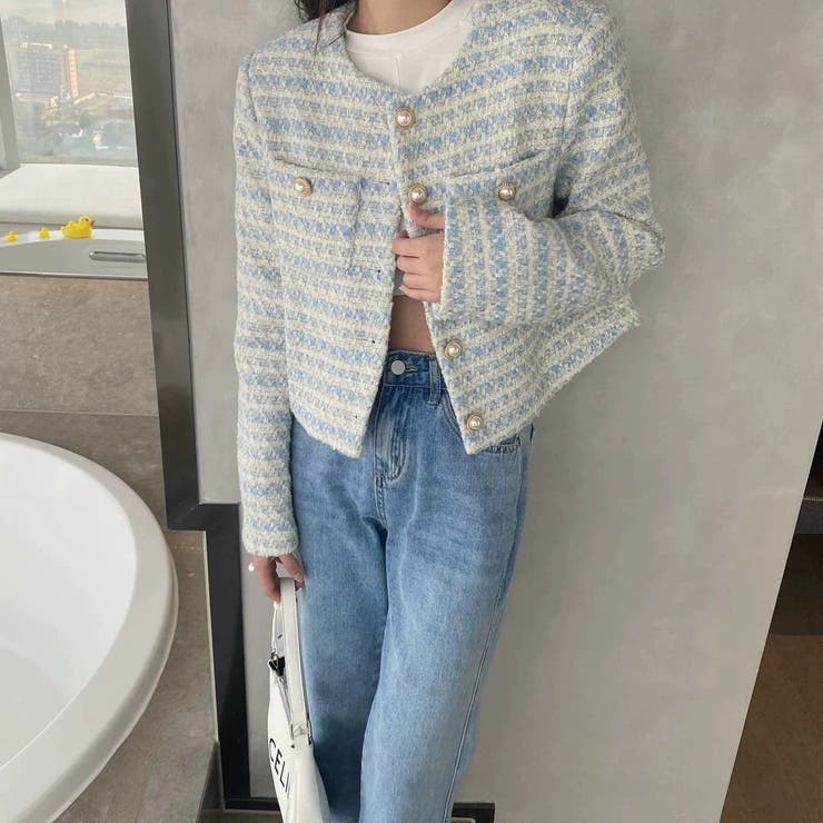 ノーカラー ツイード風 ジャケット | Carpe diem | 詳細画像4 