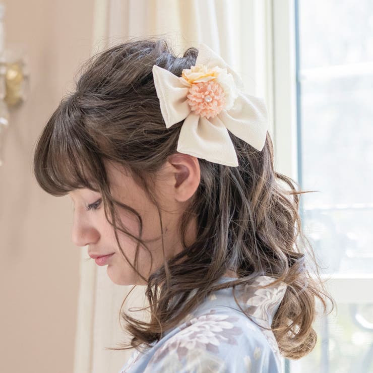 ちりめんリボンフラワーコーム 和装髪飾り ヘアアクセサリー