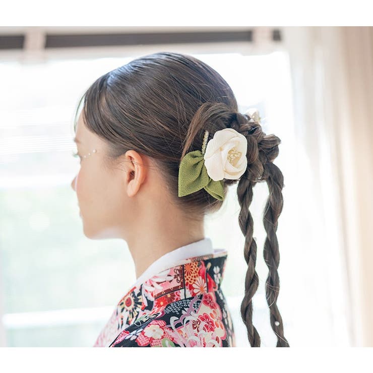 髪飾り椿梅3点セットレトロモダンちりめん[ヘアコームUピン花