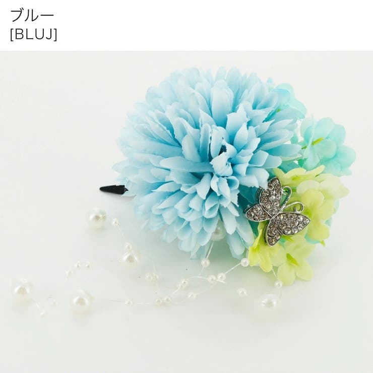 ブルー[BLUJ] | 和風髪飾り 蝶とお花のヘアクリップ アクセサリー | Catherine Cottage
