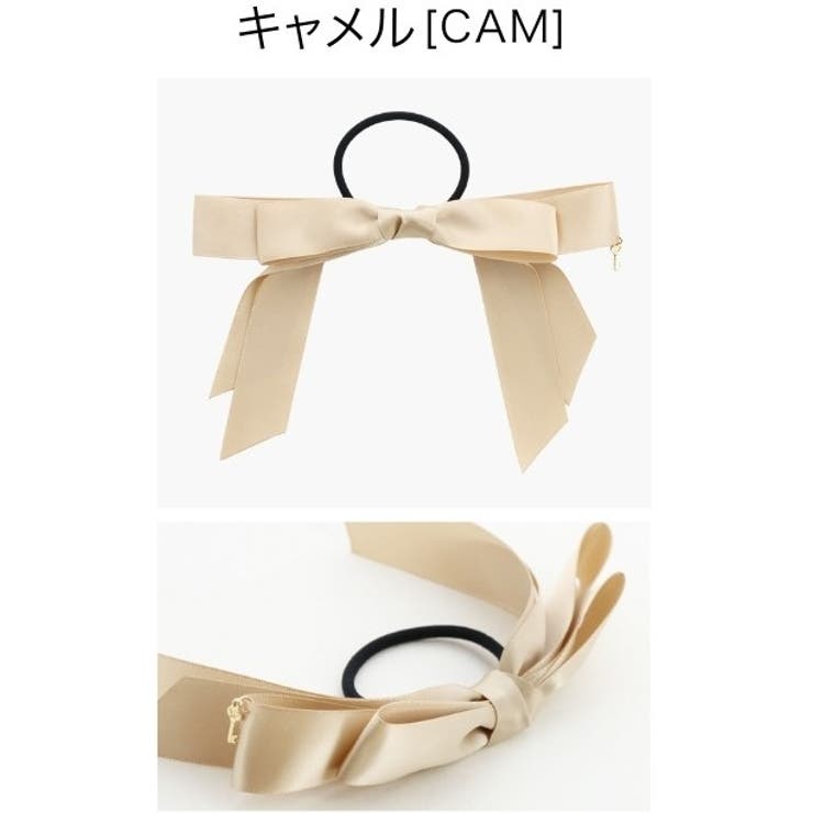 キャメル[CAM] | 秘密の鍵チャーム付きサテンリボンヘアゴム ヘアポニー[ピンク レッド | Catherine Cottage